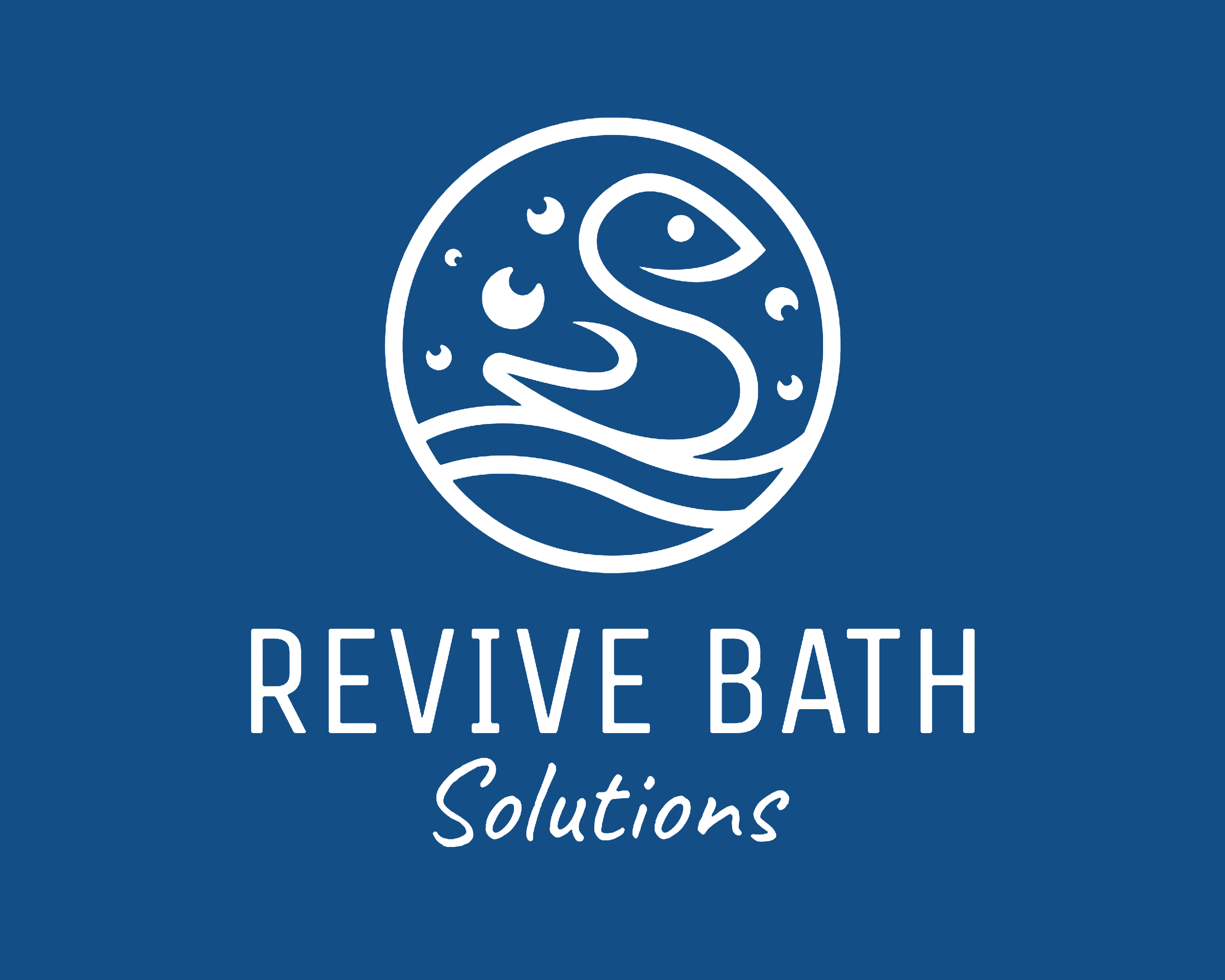 Revive Bath Solutions logo: line-art fish inside a circle above the company name